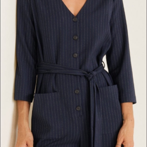 NWT Mango pinstripe / striped navy jumpsuit - Picture 3 of 5
